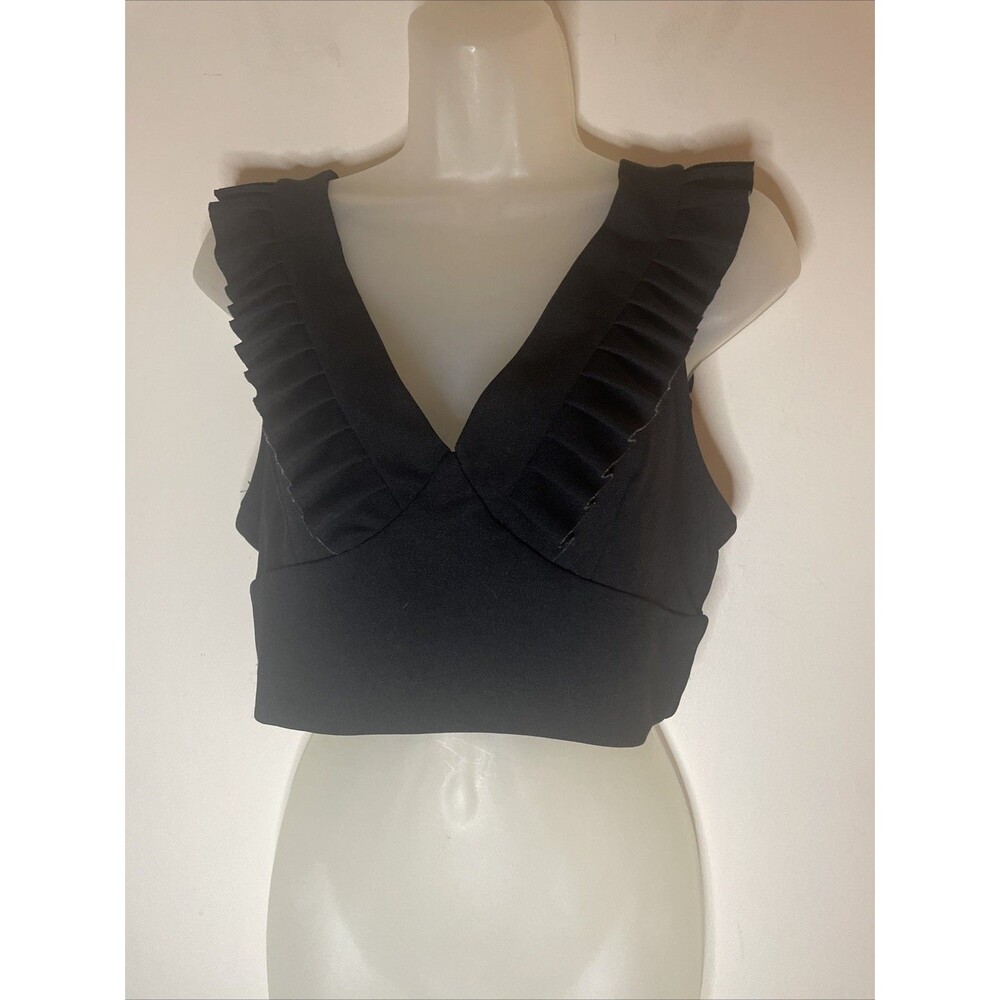 Women’s Black Ribbed Crop top With Ruffled Bottom Size Large